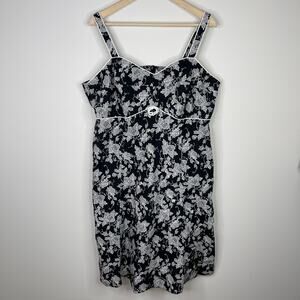 R&K Size 18W vintage retro black white sleeveless floral dress dainty bow
